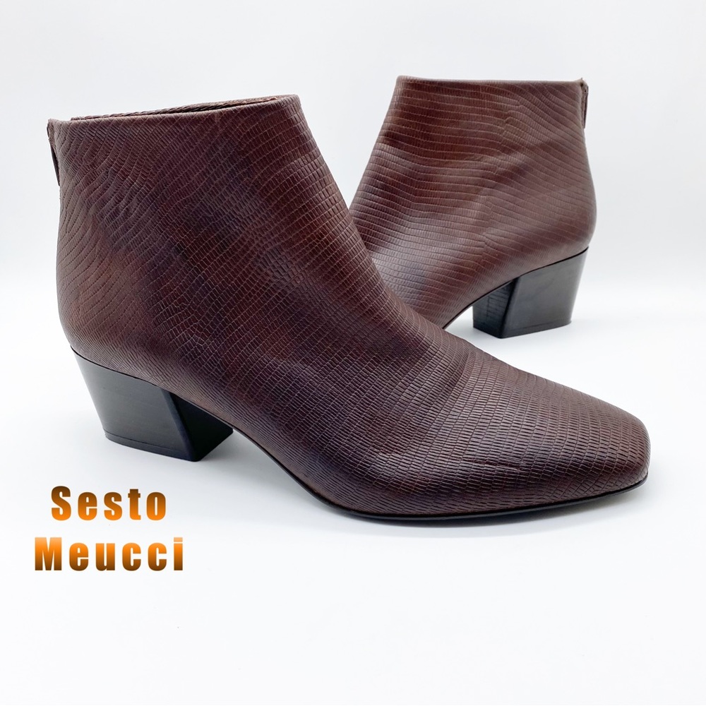 Sesto Meucci Deep Red Wine Textured Leather Ankle Boots
